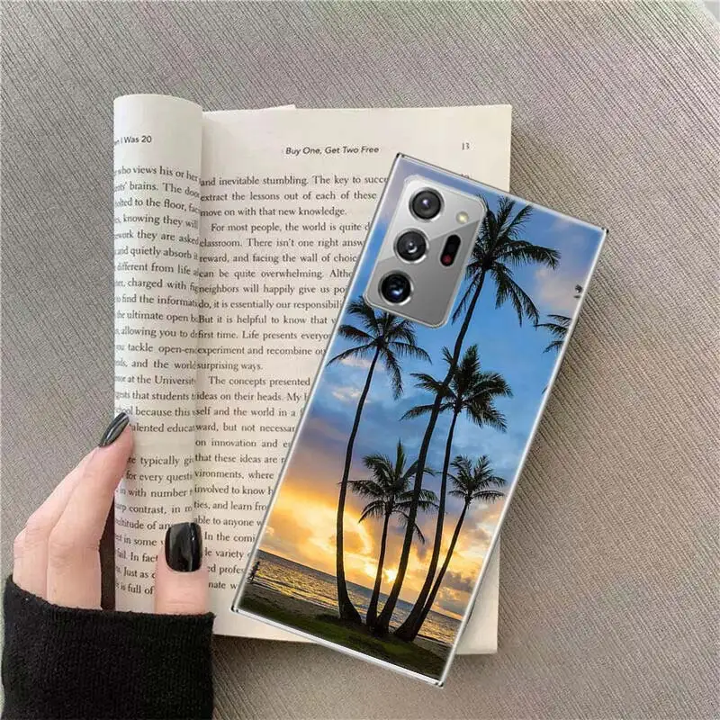 Summer Beach Scene at Sunset on sea Palm Tree Phone Case For Samsung S24 S23 S22 Ultra Fundas S21 Plus Galaxy S20 FE S10 Lite S1