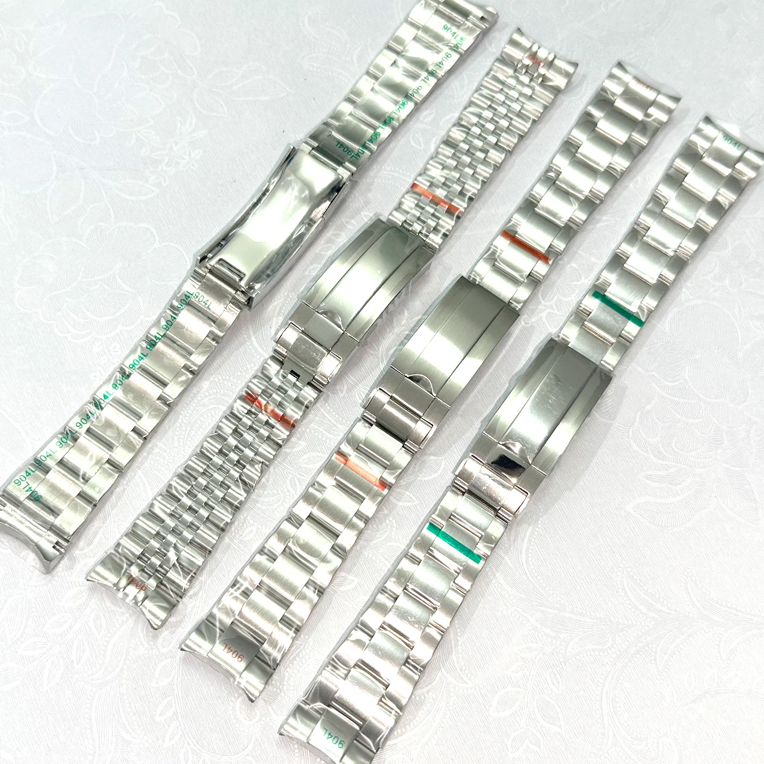 20 mm breites silbernes Präsidentenarmband aus massivem 904L-Edelstahl mit Glide-Lock-Verschluss für Sub Log NH34 NH35-Uhrengehäuse