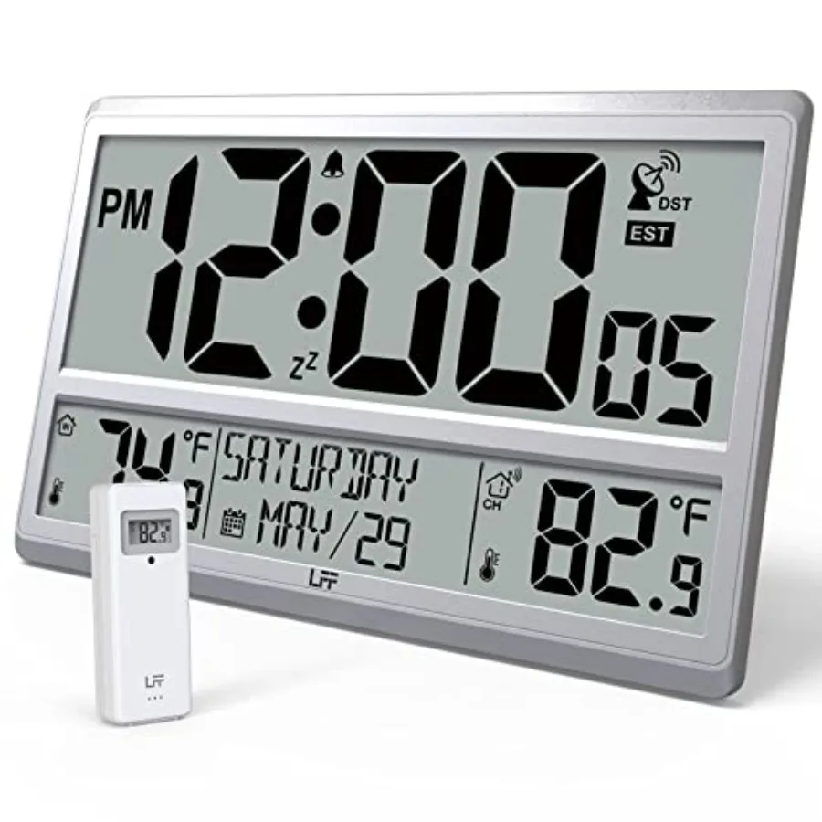 

Atomic Clock 4.5" Numbers, Atomic Wall Clock with Indoor and Outdoor Temperature Never Needs Setting, Battery Operated, Date, T
