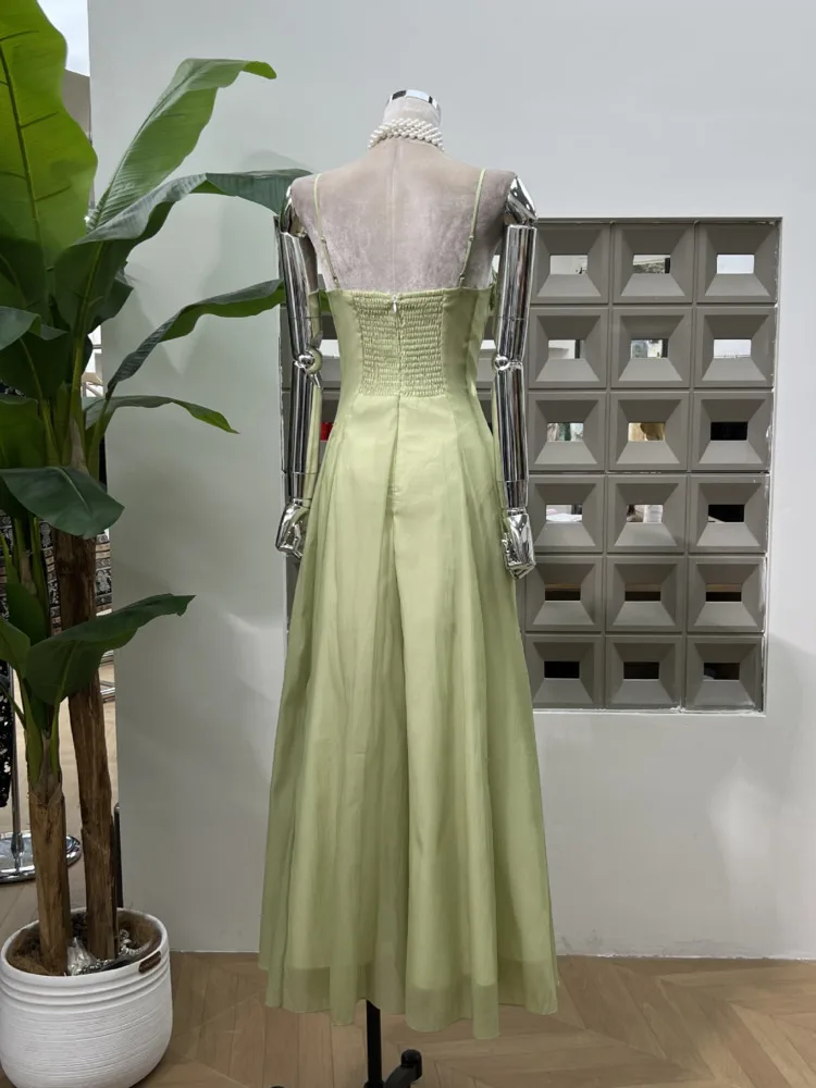 DFDG Abito da donna per le vacanze al mare 2025 Cravatta in vita Maglia sottile Cinghie per spaghetti Sheer Designer Abiti da donna per le vacanze primaverili estive