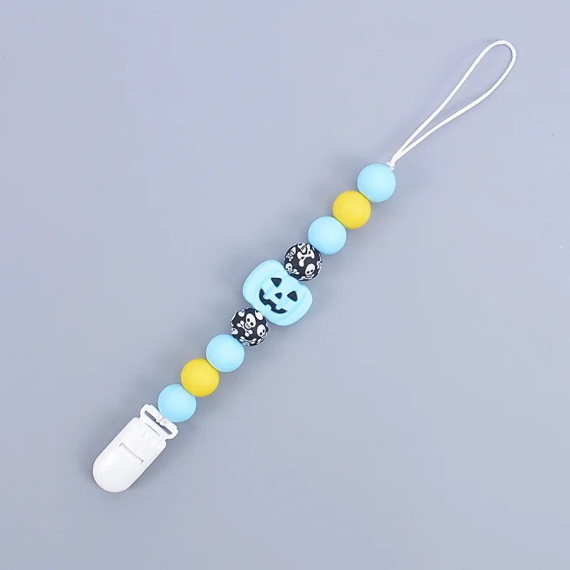 Clips de sucette en Silicone pour bébé, 2 pièces, perles d\'halloween, porte-chaîne factice, porte-mamelon pour nouveau-né, jouet de dentition à