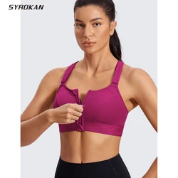 SYROKAN Sports Bra Women Workout Running Underwear High Impact Zip Front Adjustable Racerback Wirefree Padded Full Figure Tops