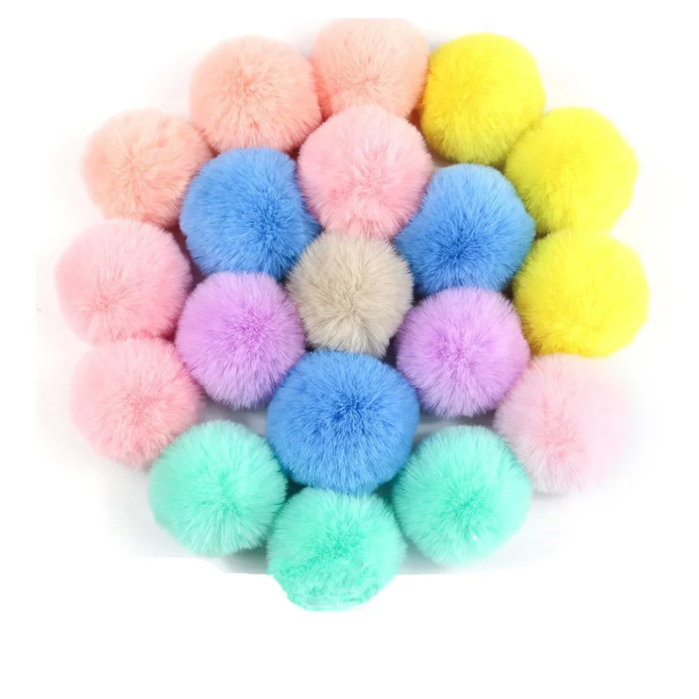 DIY 5cm Pompom Ball Artificial Rabbit Hair Ball with Small Elastic Cord for Hats Shoes Bags Scarves Gloves Accessories 5pcs