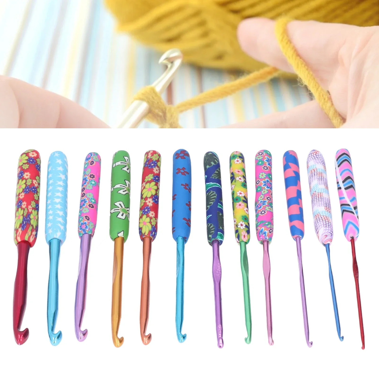 12Pcs Crochet Hook Set Premium Metal Soft Glossy Easy Identification Ergonomic Design Wide Application Crochet Hooks