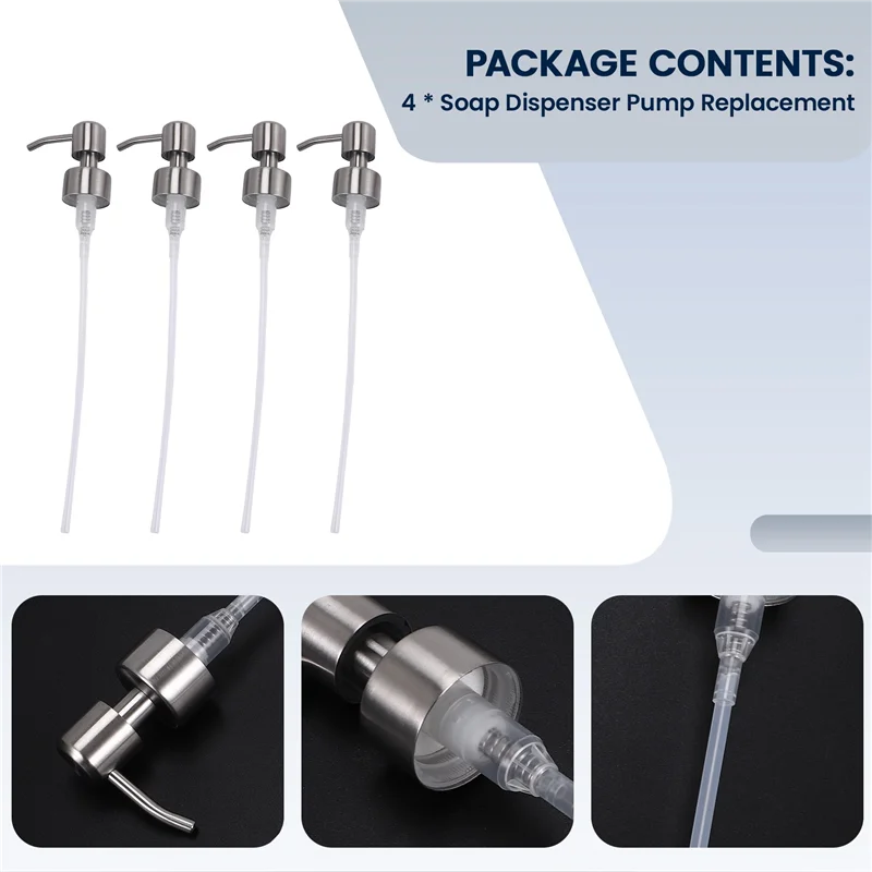 4 pçs dispensador de sabão bomba substituição bomba dispensador de loção de aço inoxidável para regular 28/400 garrafas pescoço para banheiro-A05I