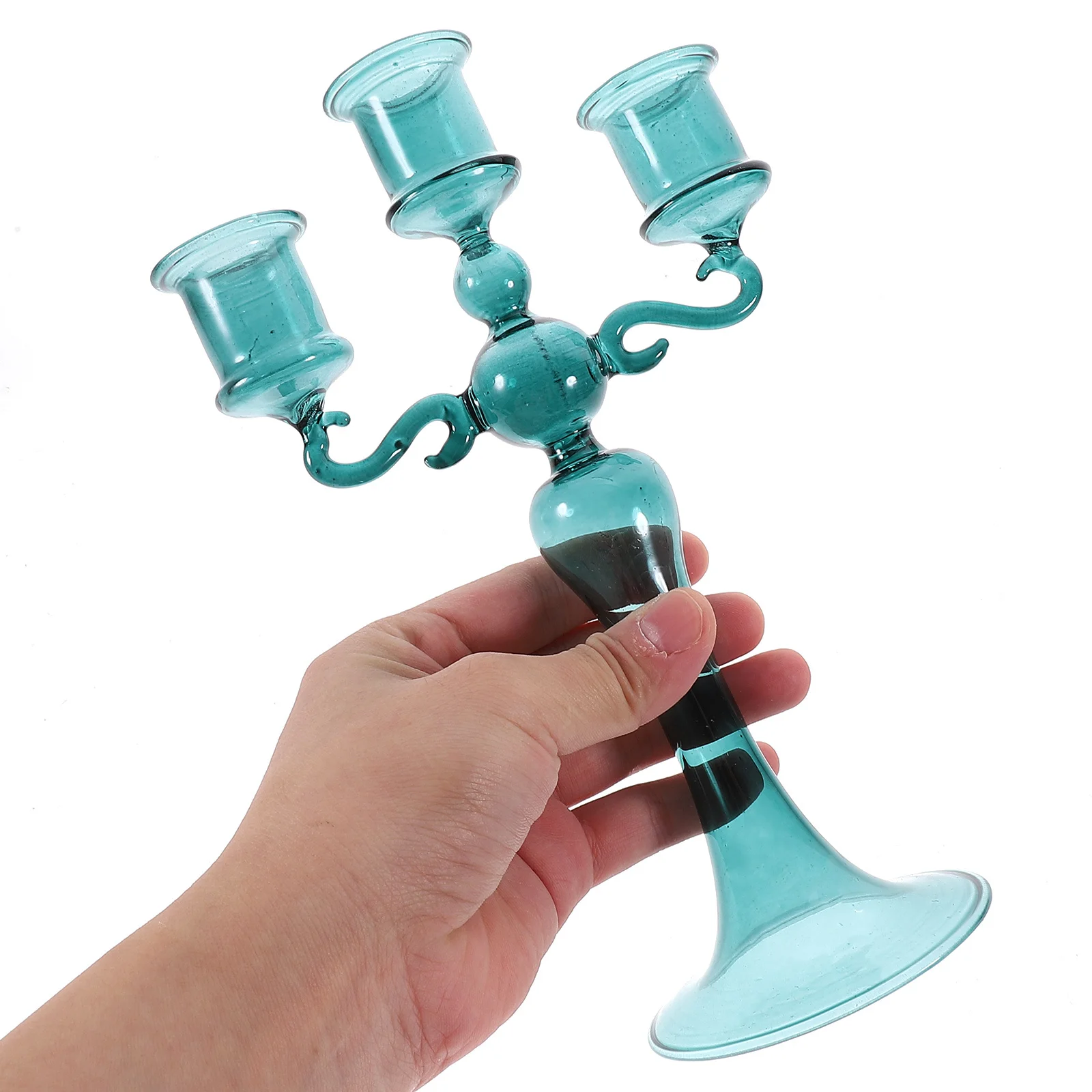 

Multiple Heads Glass Holder Desktop Romantic Pillar Stand Stable Weighted Base for Table Decor Candelabra
