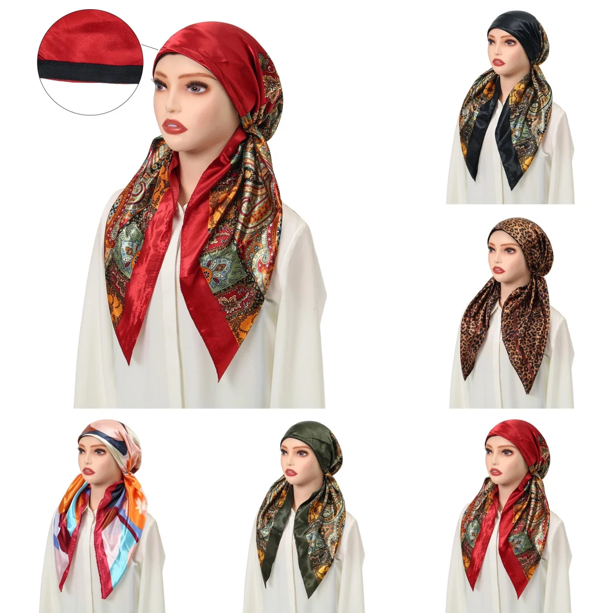 

Fashion Paisley Satin Headscarf Women Muslim Female Turban Cancer Chemo Hat Hair Loss Cover Head Wrap Headwear Bandana