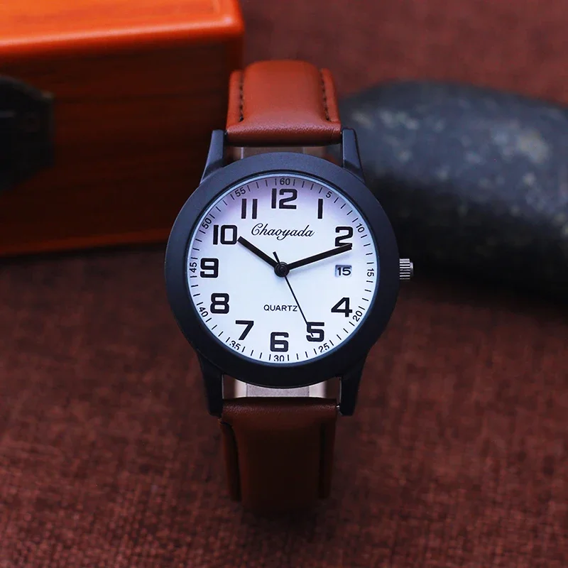 Students High Quality Leather Strap Calendar 12Hours Electronic Wrist Watches for Boys Man Black Brown Cool Clocks