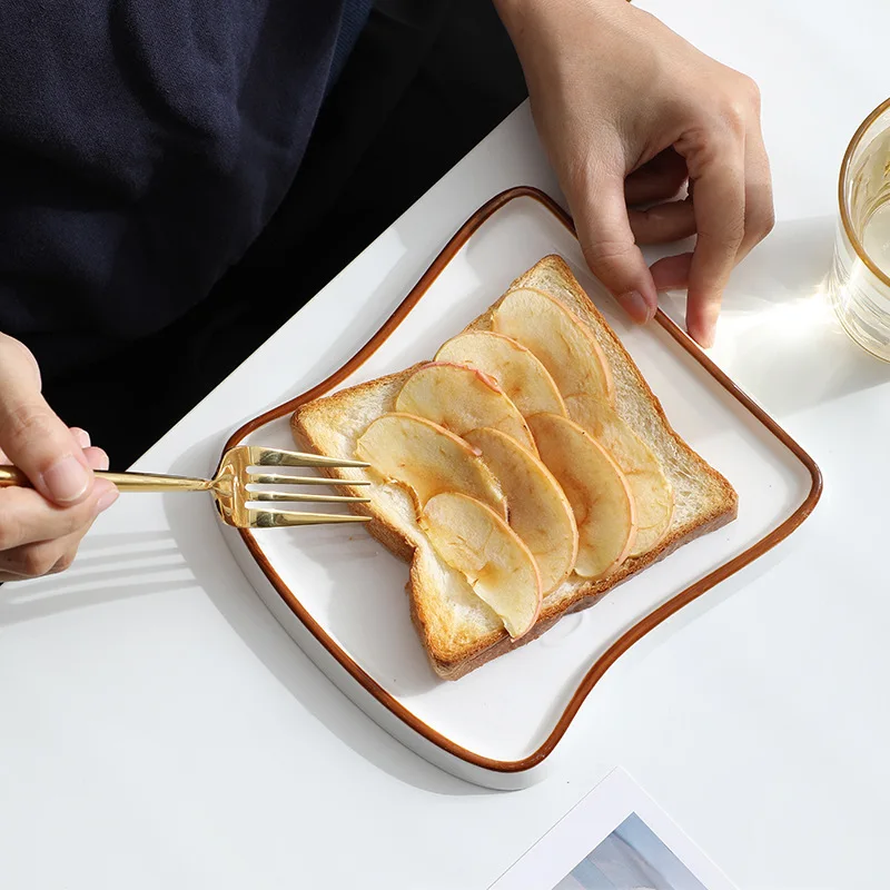 European Style Ceramic Plate Simple Bread Tray Creative Toast Tray Home Use Dessert Cake Dish Ladies Short Sleeve T-Shirt
