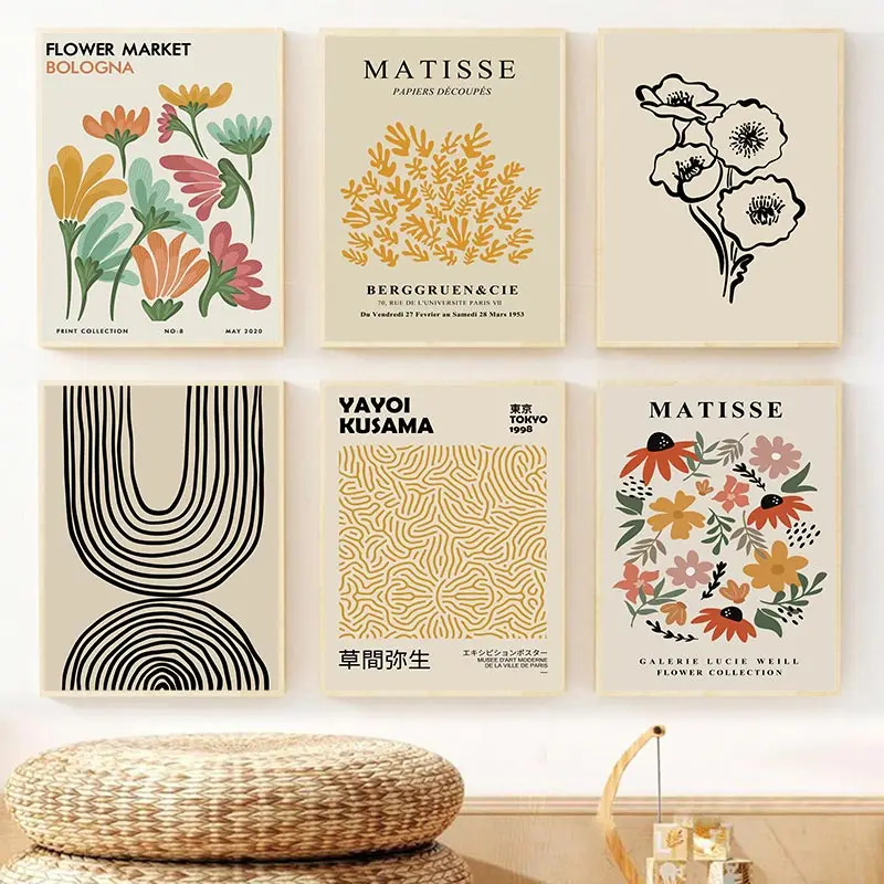 Matisse Poster Yayoi Kusama Posters and Prints Canvas Patings  Flower Market Wall Art Pictures for Living Room Boho Decor