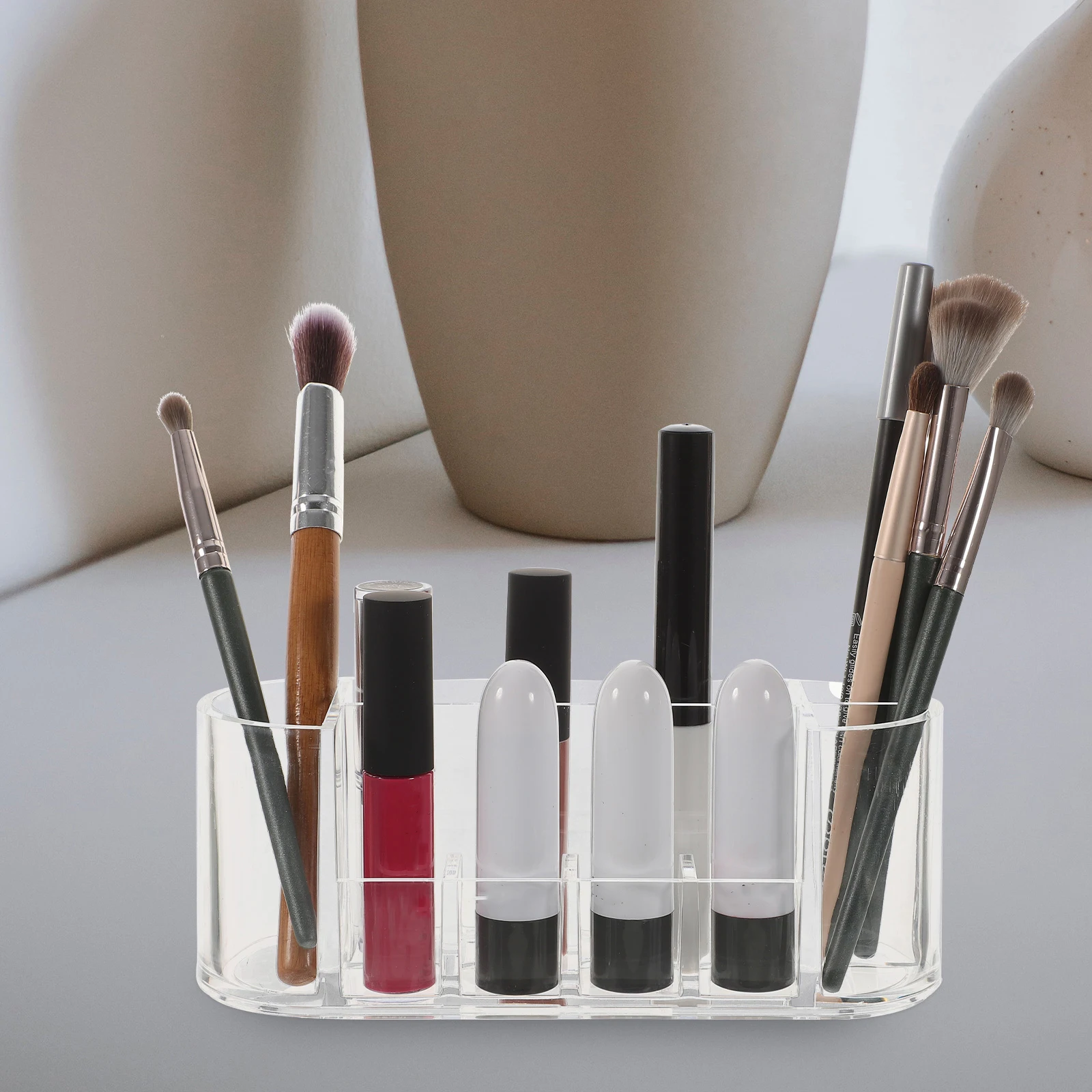 

Acrylic Pen Holder Clear Desk Organizer Vanity Countertop Accessories Storage Container Pencil Brush Eraser Holder Office