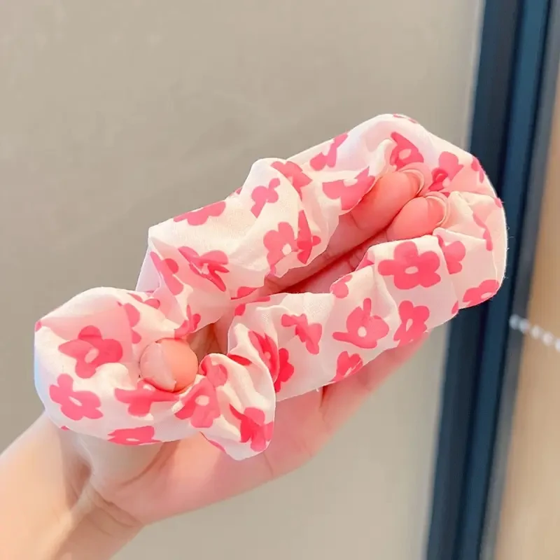 6pcs/set women's sweet pink peach blossom check large intestine hair ring,fashionable and versatile hair accessory image 6