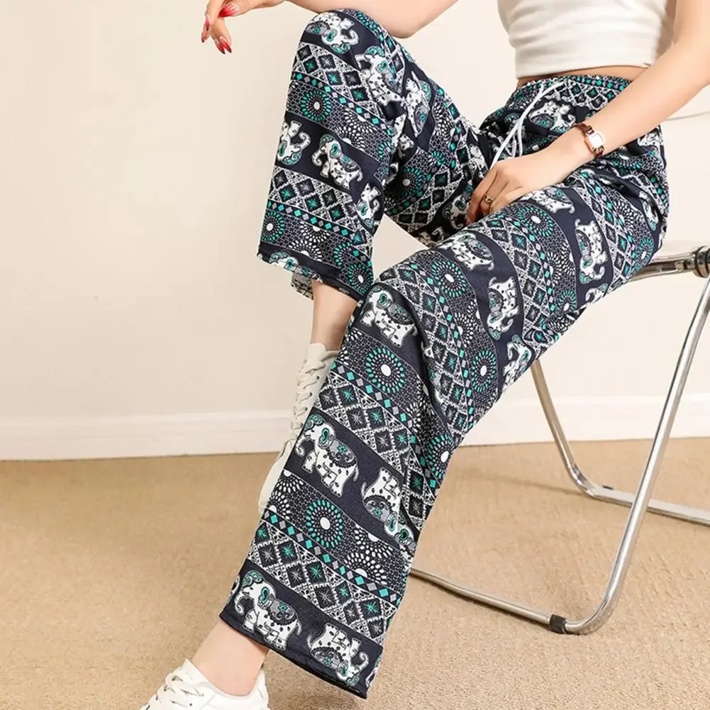 Pantalones de pierna ancha rectos con estampado de elefante Retro, pantalones largos finos para mujer, pantalones sueltos informales de gran tamaño que absorben el sudor suave
