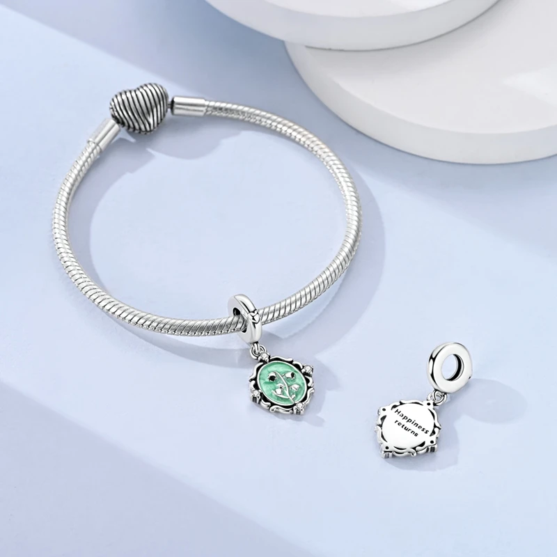 Original 925 Sterling Silver Charm Graceful Lily Of The Valley Picture Frame Pendant Fit Original Bracelet For Women DIY Gift