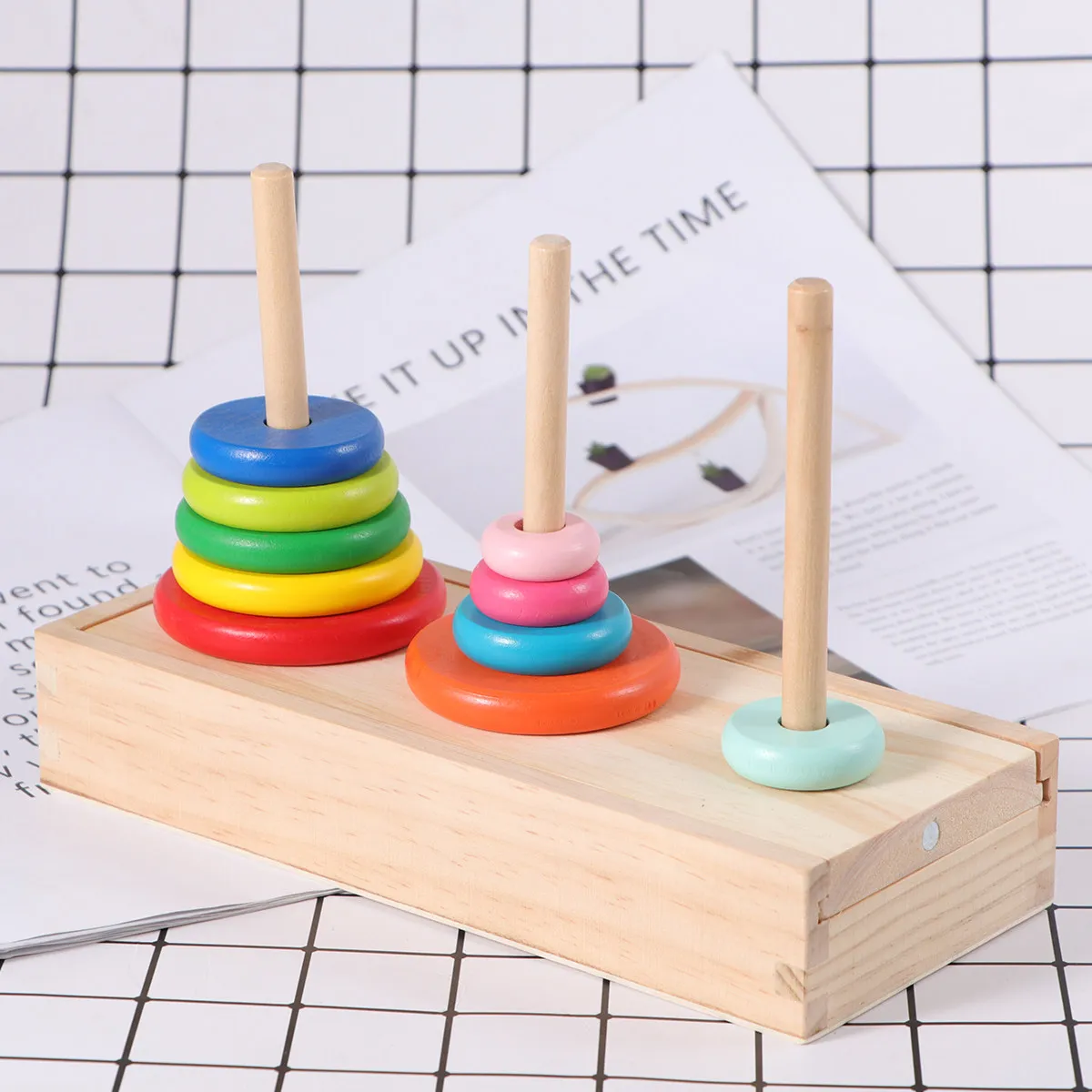 

1Set Wooden Stacking Rings Tower Educational Puzzle for Kids Ages 1-5 Color Size Recognition Creativity Logic Hand Eye