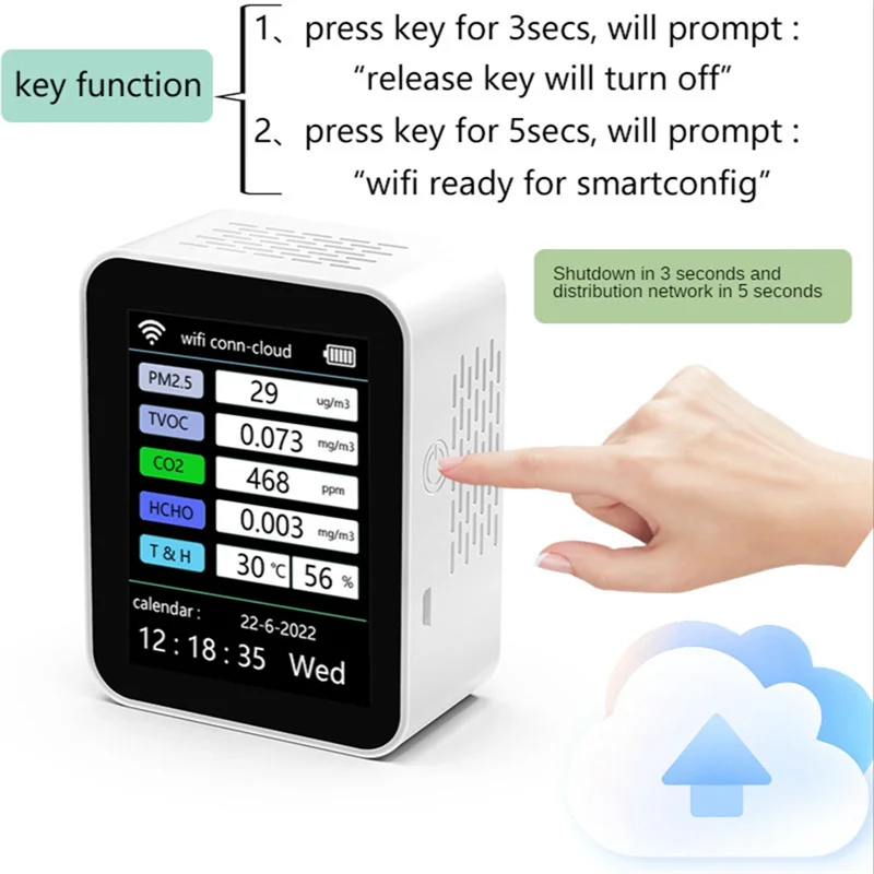 

ABKO-Tuya WiFi 7 in 1 Smart Air Quality Monitor CO2 Meter TVOC HCHO PM2.5 Tester CO2 Sensor Formaldehyde Gas Detector White