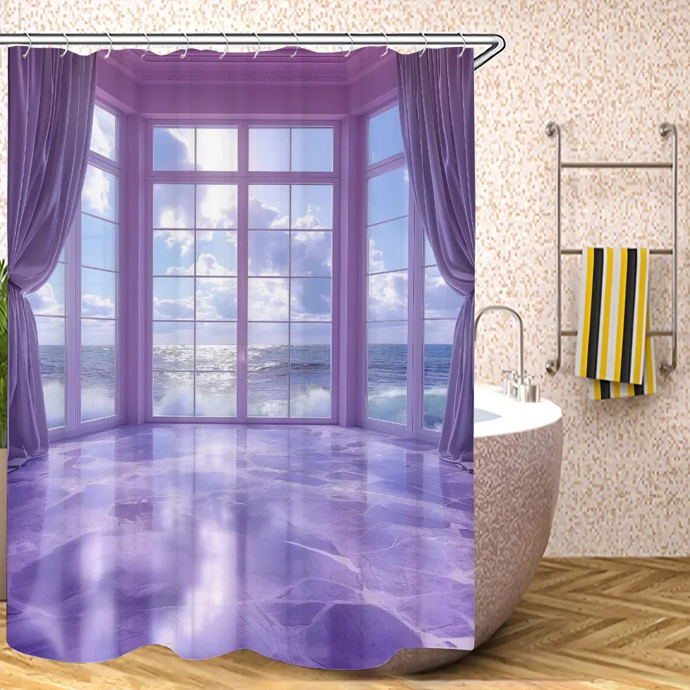 Dream Purple Palace Shower Curtain for Bathroom Accessories Set Folding Partition Bath Curtains Bedrooms Waterproof Fabric Home