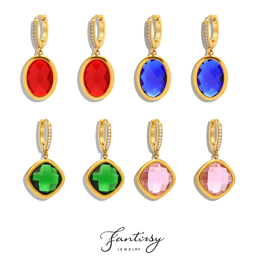 

Женские серьги из нержавеющей стали 316 с позолотой 18 карат и цирконием, новые красочные стеклянные серьги-капли, женские роскошные ювелирные изделия