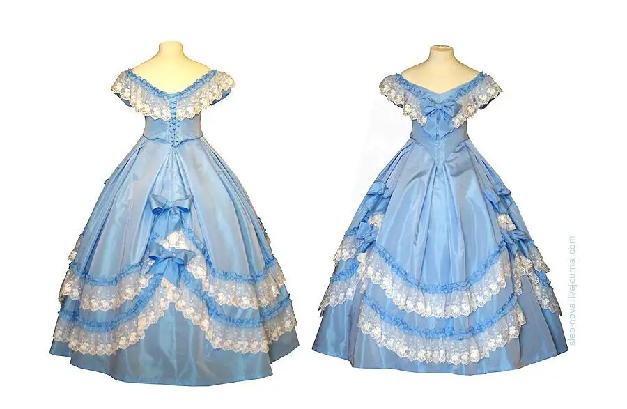 Historical Victorian Blue dress Gown Civil War princess evening dresses 1860s Fantasy elegant vintage Gothic princess dresses