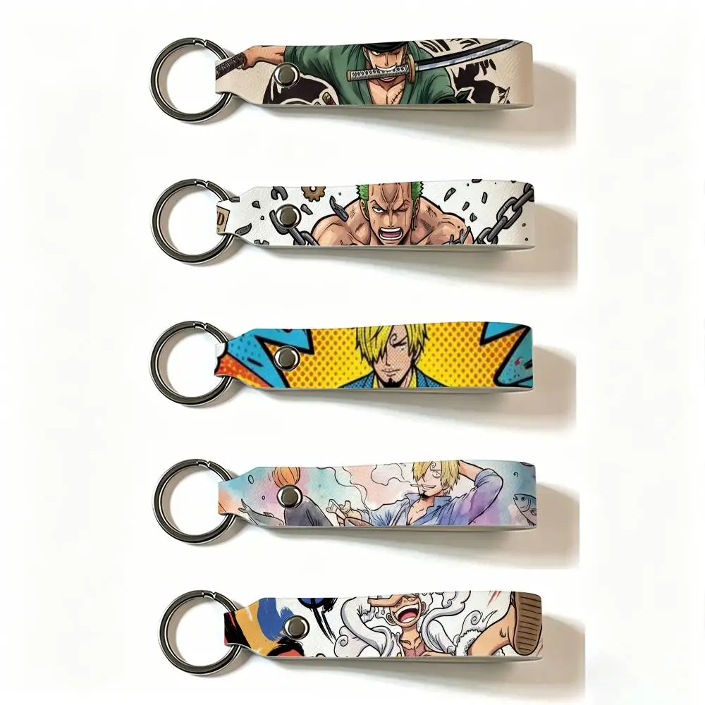 MOTORCYCLE ANIME ONE PIECE LUFFY PU Leather Keychain Minimalist Key Holder Durable Key Organizer Car Keys Bag Accessories