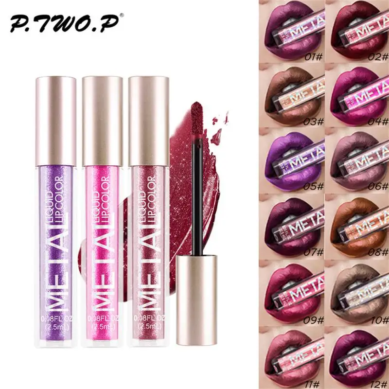 12 Kleuren Matte Glitter Vloeibare Lippenstift Make-Up Waterdichte Metallic Lipgloss Langdurige Glans Lipgloss Tint Charmant Cosmetisch