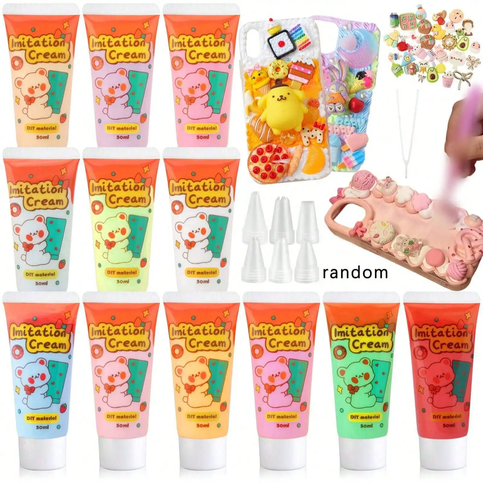 Multi Color Series (50ml Each) DIY Craft Cream Glue, Cream DIY Phone Case Kit & Small Card, for Handmade Crafts and Decorations