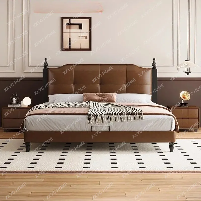 XX light luxury bed simple modern black double retro style high-end leather master bedroom double bed