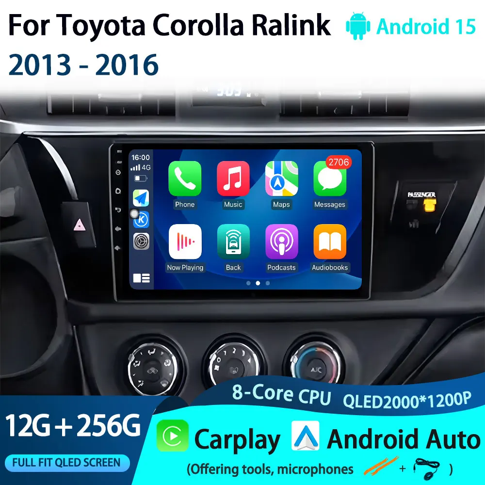 Автомобильное радио Android 15 no 2 Din для Toyota Corolla Ralink 2013-2016 Мультимедийный видеоплеер Навигация MP5 Стерео Carplay