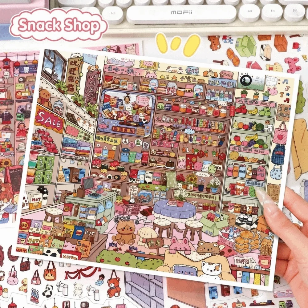 3D Grocery Store Sticker 2 Themes PET Miniature Landscapes Stickers Collection Removable DIY Crafts 3D Landscape Sticker