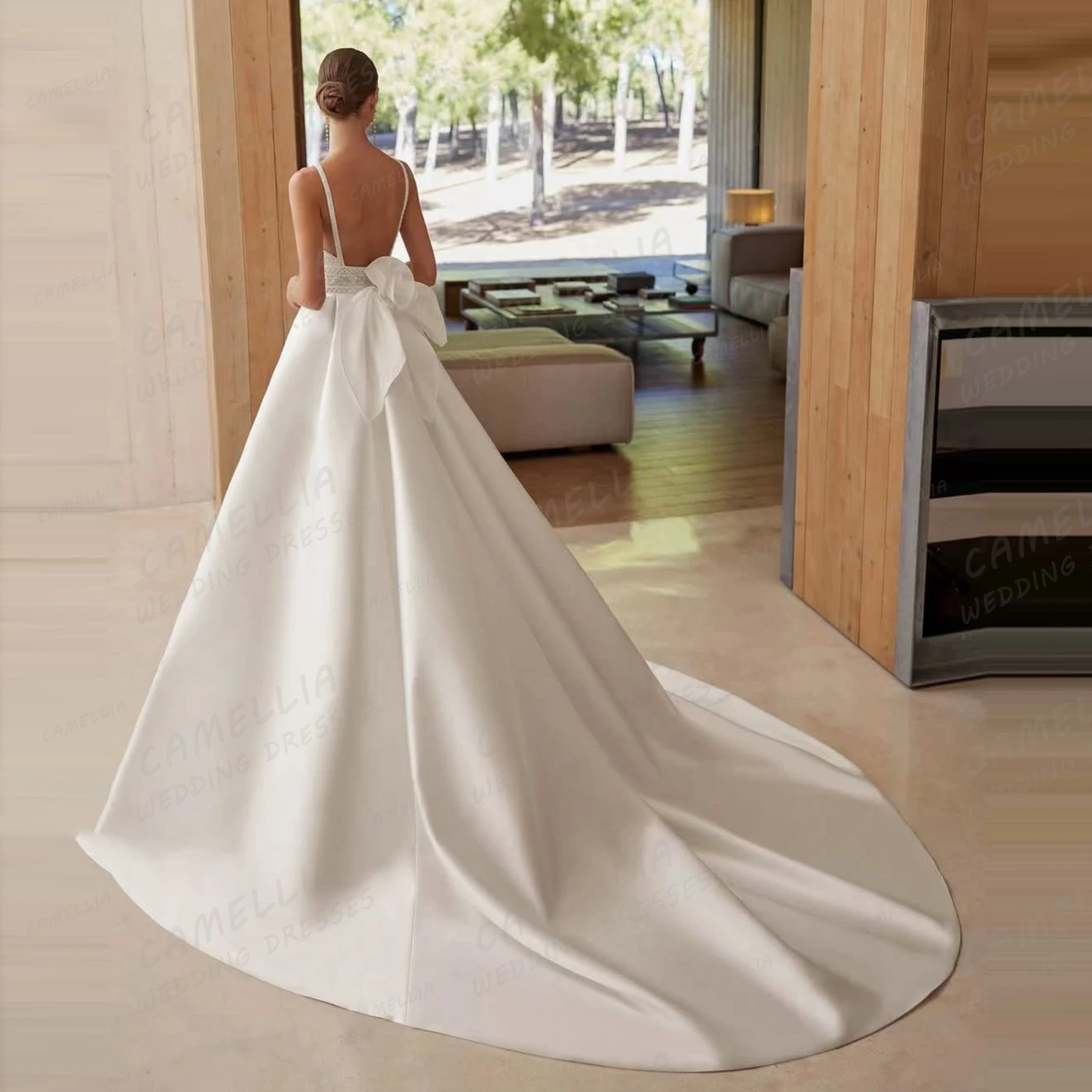 Vestidos De Novia sencillos De línea A 2025, Vestidos De Novia sexis sin mangas De satén para mujer, apliques De tren De barrido, Vestidos De Novia personalizados