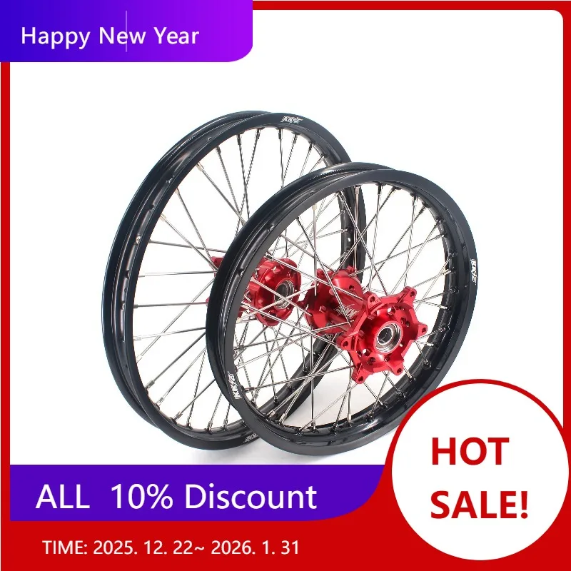 

【2025】 21/18 Enduro Spoked Off Road Мотоцикл Байк Колеса Набор дисков Подходит для BETA RR 2013-2022 Сплав Анодированный Красный Ступица Черный Обод