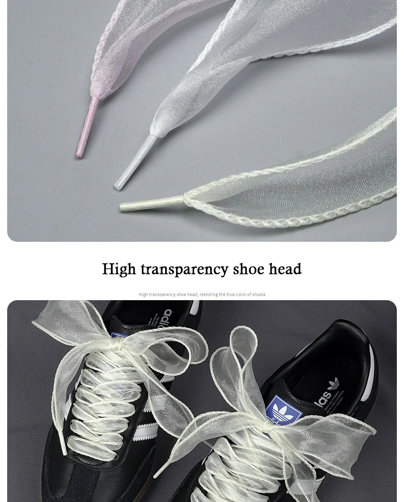 1 Paar flache, transparente Schuhbänder, 4 cm breit, modische Schuhbänder aus Schneegarn, elegante Schuhbänder für Damen und Mädchen. ﻿ Schuhzubehör – Detail 16