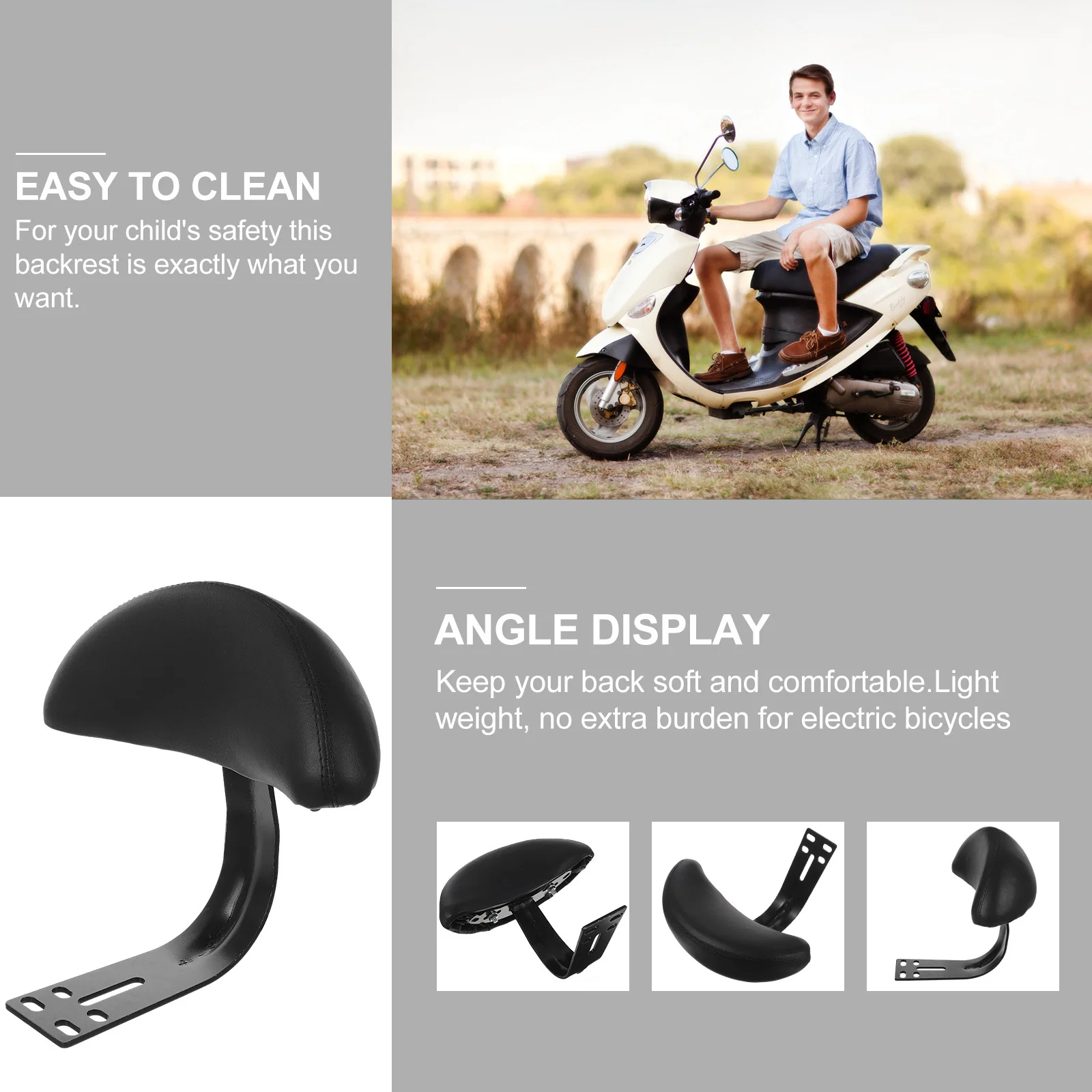 

Electric Backrest Black Universal Bike Back Support Thick Sponge Comfortable Seat Cushion Ergonomic Design Wear Resistant E-Bike