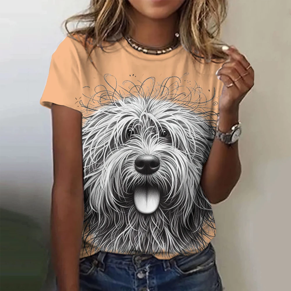 Summer Line Art Animal Cat Dog 3D Print T-shirts Women Streetwear Fashion Y2k Short Sleeve T Shirt O-neck Tees Tops Clothing