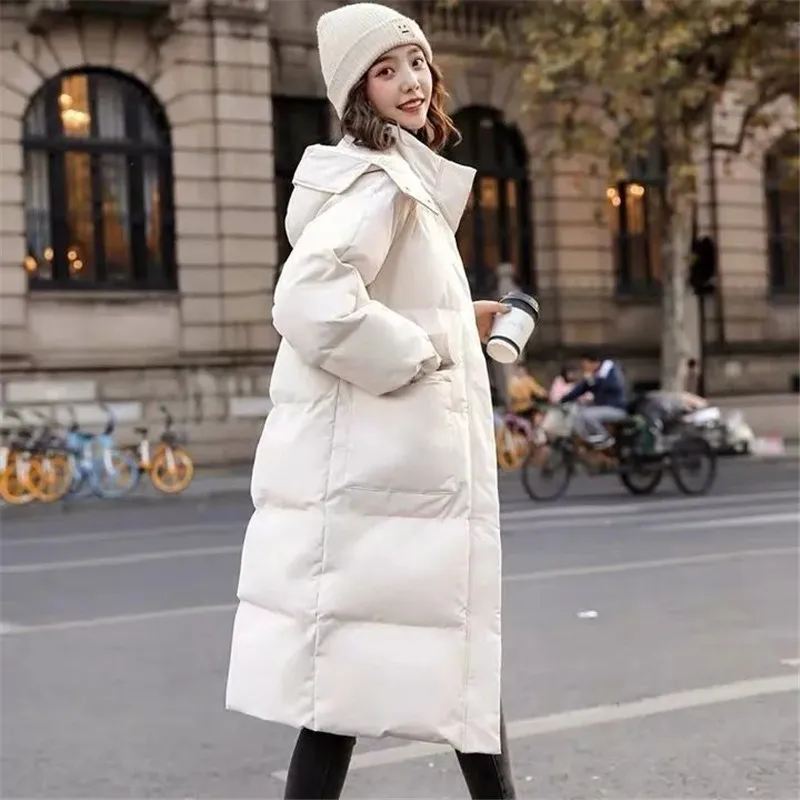 

Women Thicken Warm Long Coat Pocket Zippers Cotton-padded Jacket Long Sleeve Buttons Causal Parkas Outwear Female Autumn Winter