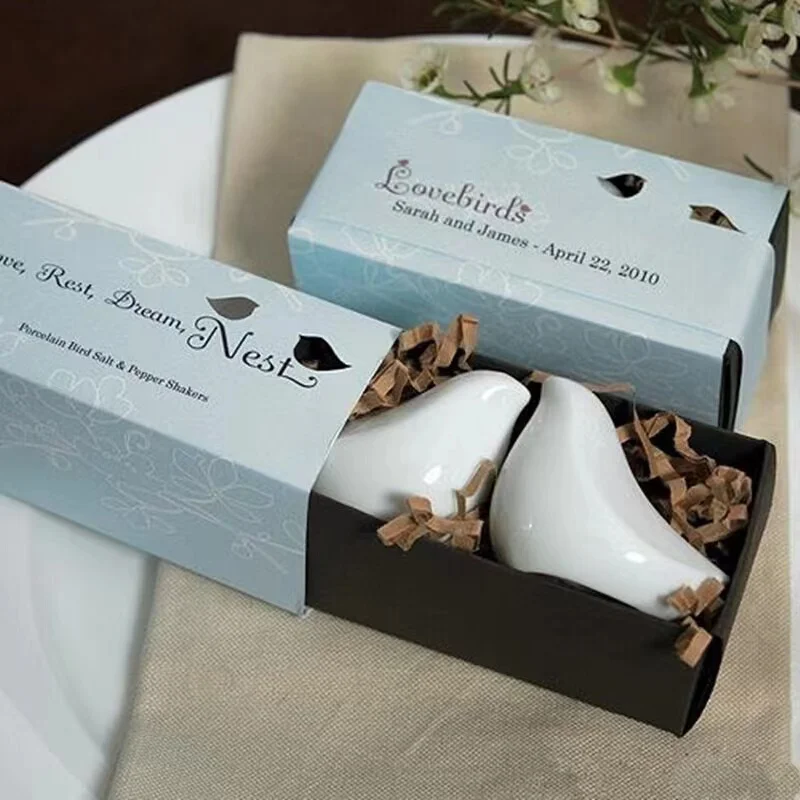 50set Personalized Wedding Favors Party Souvenir Door Gifts Ceramic Love Bird Shaker For Guests