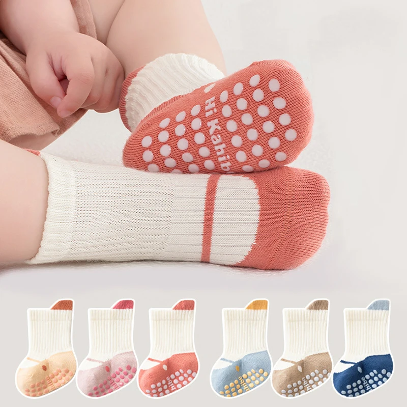 3/6 Pairs Baby Floor Socks with Grips Breathable Cotton Non-Slip Socks for Toddlers 0-5 Years