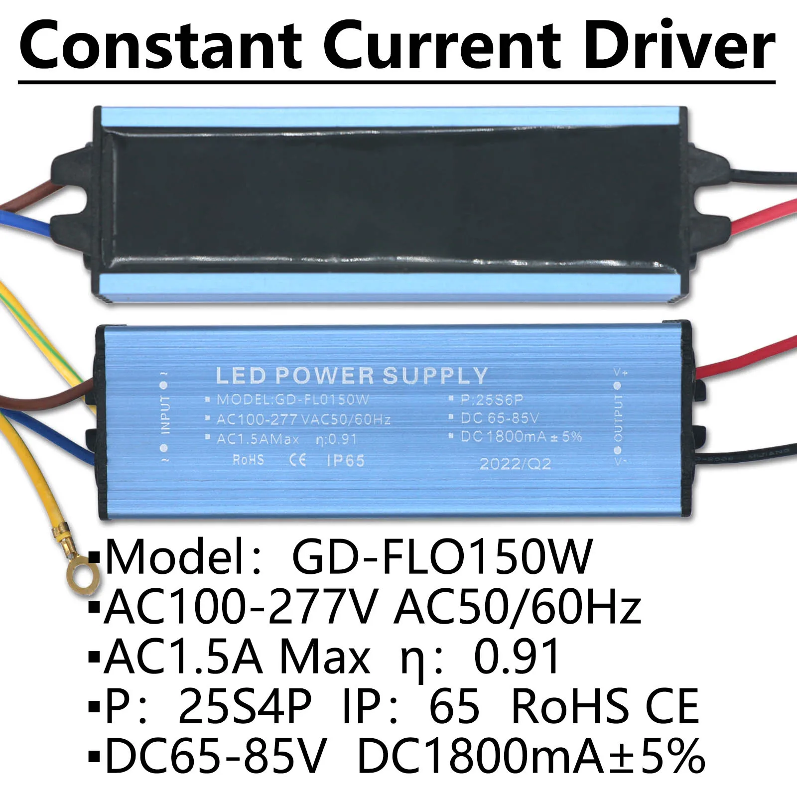 Imagem -03 - Driver de Lâmpada Led Ac100265v Transformadores de Iluminação para Luz Externa Dc6585v Unidade de Fonte de Alimentação Ip65 Diy Alta Qualidade 150w 1800ma