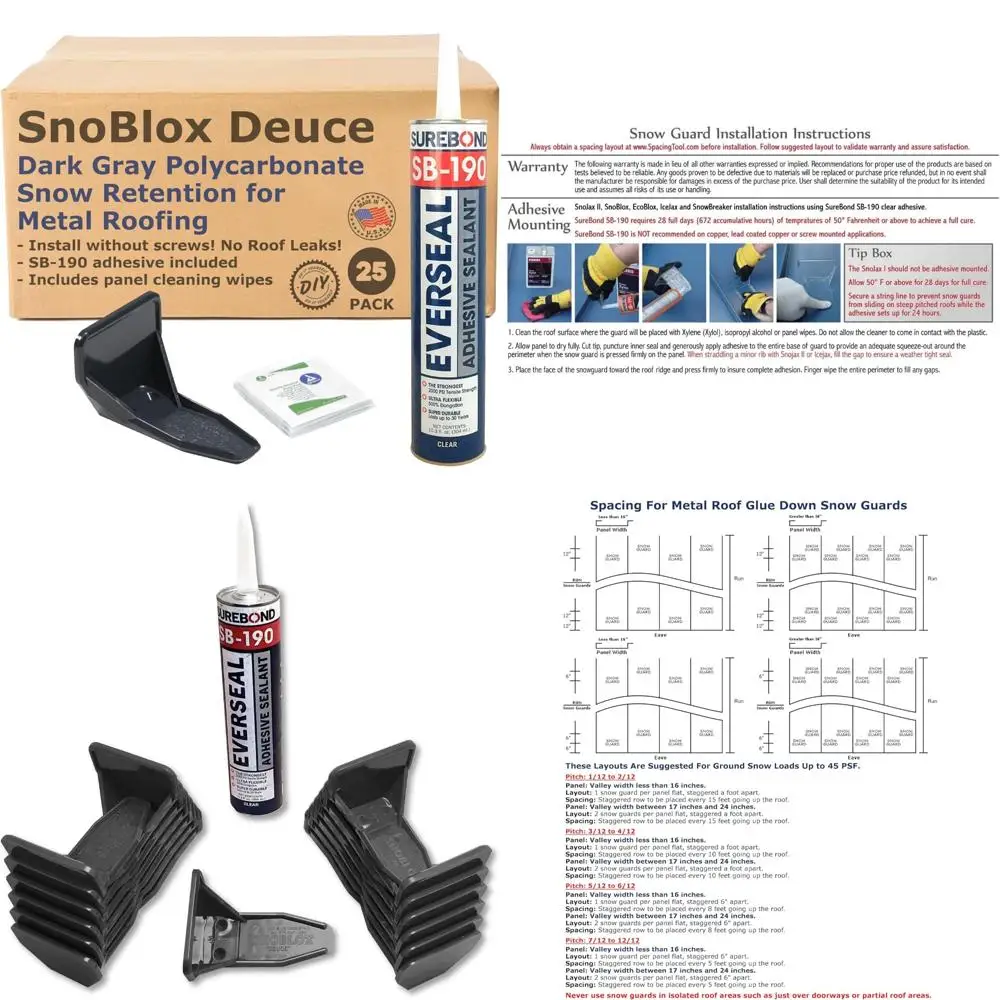 

Metal Roof Snow Guards - 25 Piece Set with Adhesive for Steel Corrugated Roofs - Dark Gray, Heavy Snow Protection