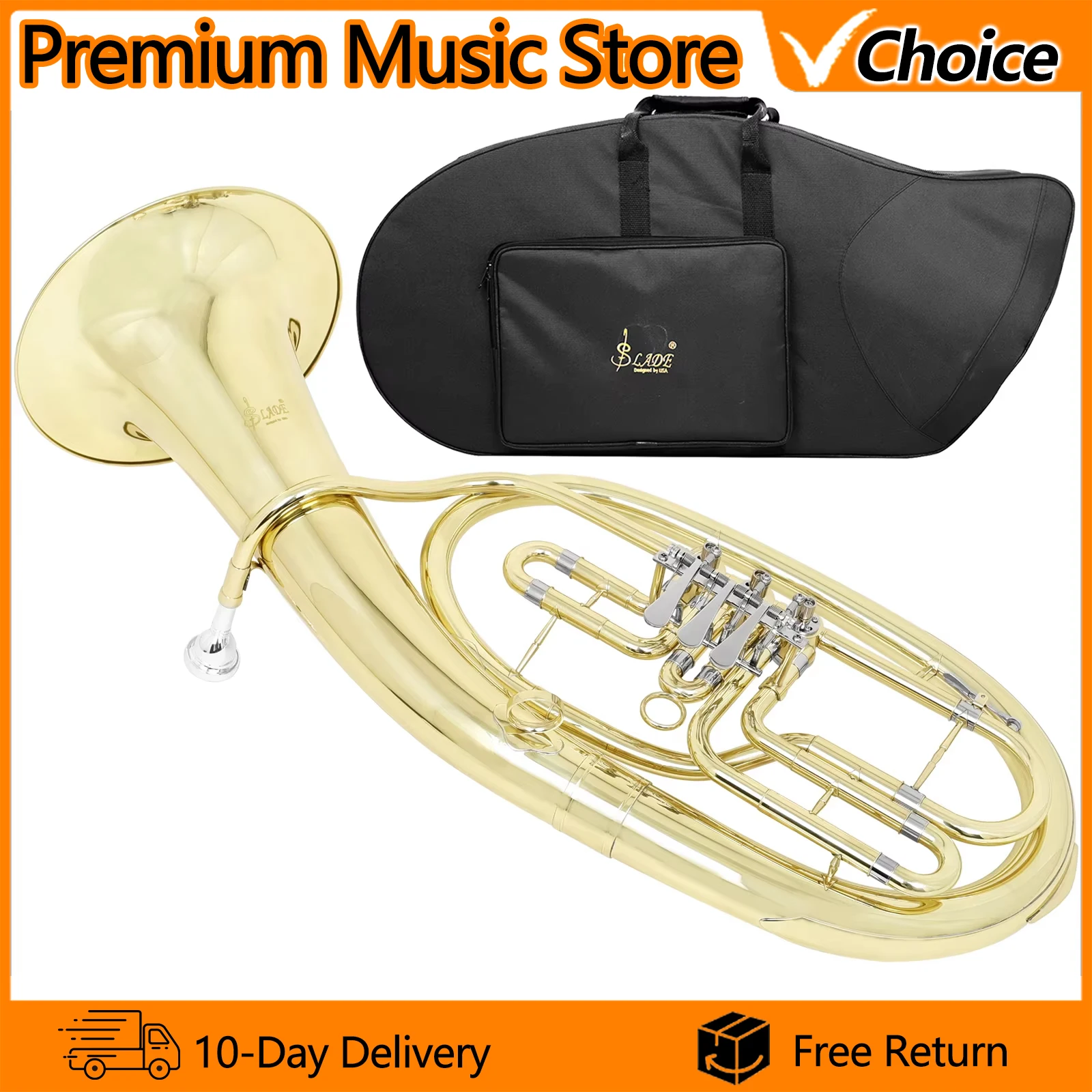 SLADE LDT900 Baritone Horn 3-Valve Flat Key Tenor Horn Gold Premium Brass Pipe  Baritone Horn Profession Brass Instrument
