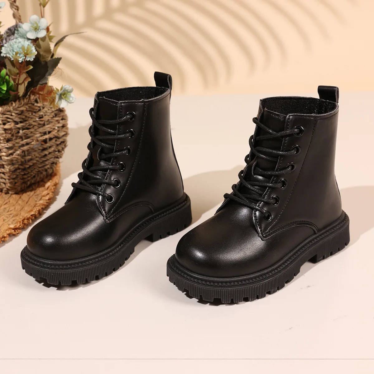 Kids'Boots Solid Color PU Leather Fashion Winter Shoes For Children Anti-slip Warm Black White Designer Shoes Size 26-37