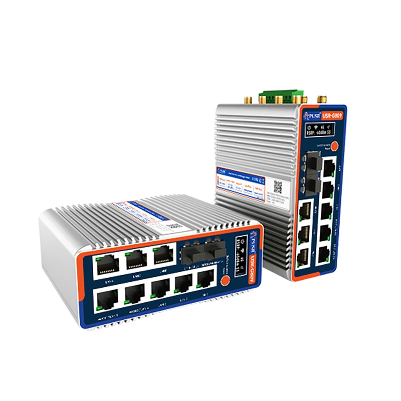 

USR-G809s-G Flagship Industrial Routers 4G +WiFi 6 Python Programmable OLED DlY Display Screen with 2SFP + 8RJ45 Gigabit Ports