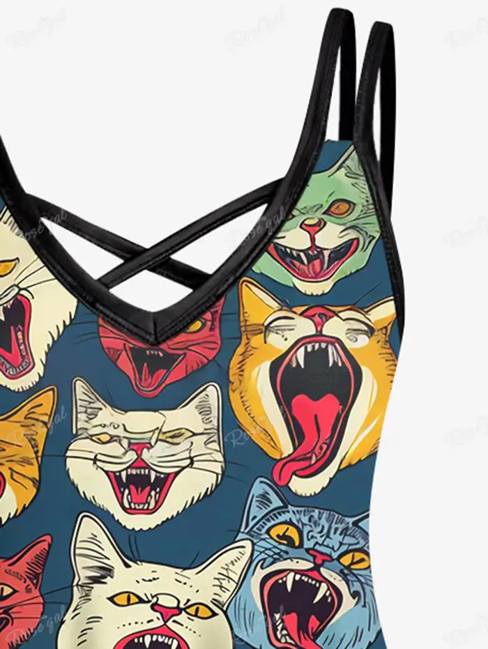 Vestido camisola acampanado de talla grande, ropa gótica colorida con estampado de gatos entrecruzados, 2024 pulgadas, Verano