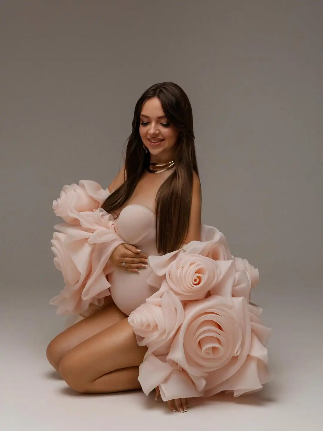 ผ้าคลุมไหล่แต่งงานสีชมพูอ่อน ผ้าออร์แกนซ่า ประดับดอกไม้ 3 มิติ ทำมือ สำหรับถ่ายภาพคนท้อง ผ้าคลุมเจ้าสาว ผ้าคลุมไหล่สีชมพูอ่อน