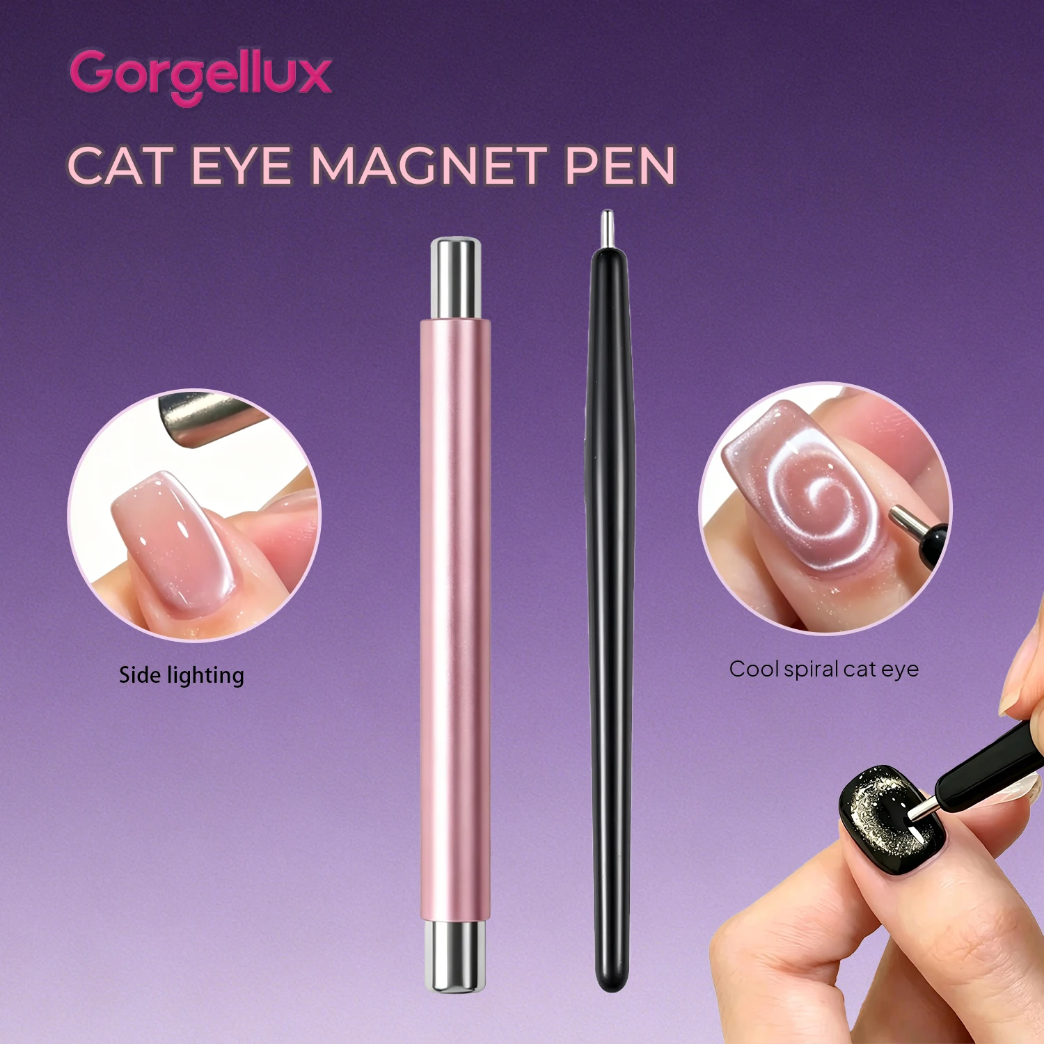 Gorgellux Dual-Ended Cat Eye Nail Polish Magnet Pen Suction Steel Ball Special Magnet Pen Strong Round Nails Tools Art DIY 1/2pc