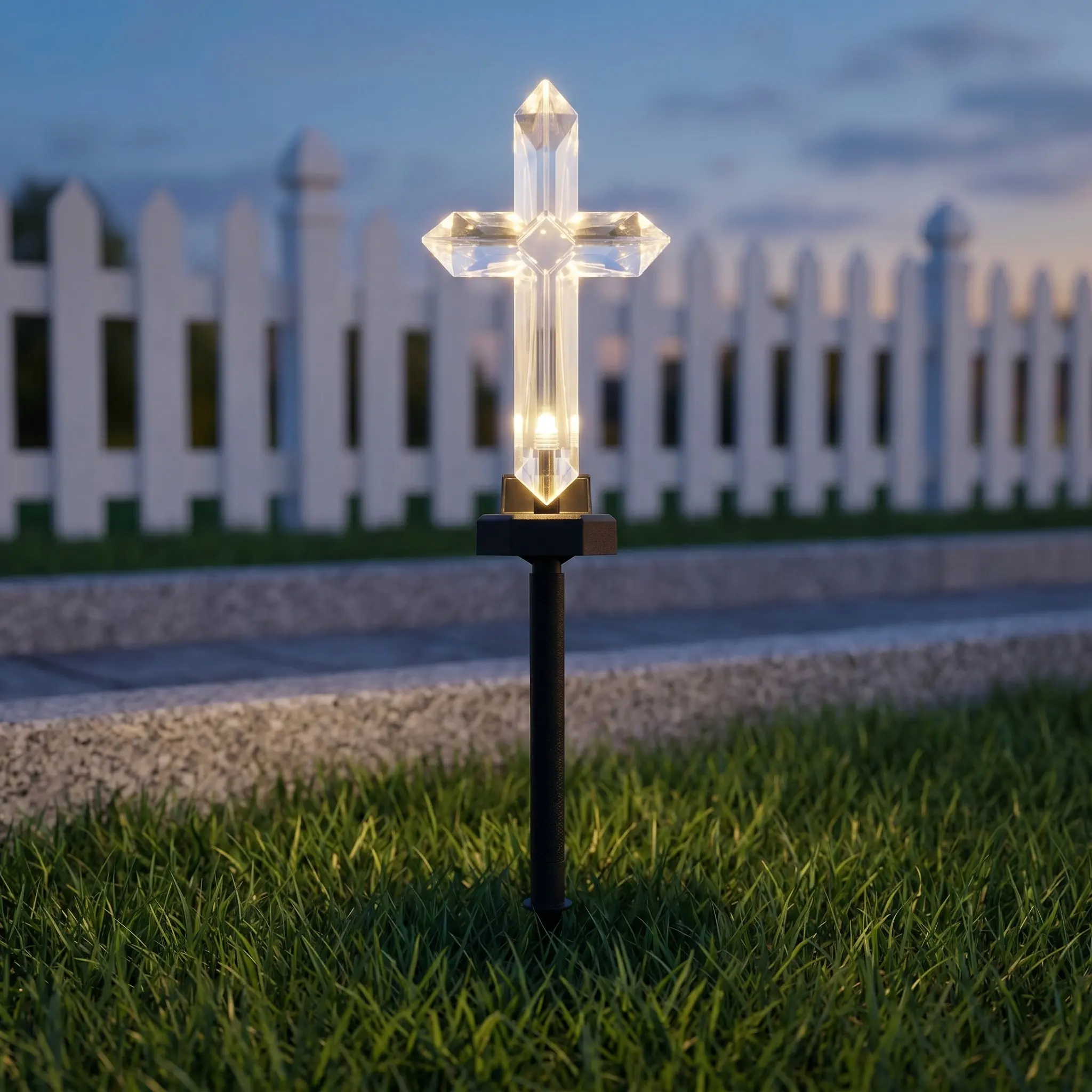 2 Pcs Garden Lights Cemetery Solar Cross LED Candles for Grave Memorial Lamp Transparent Powered