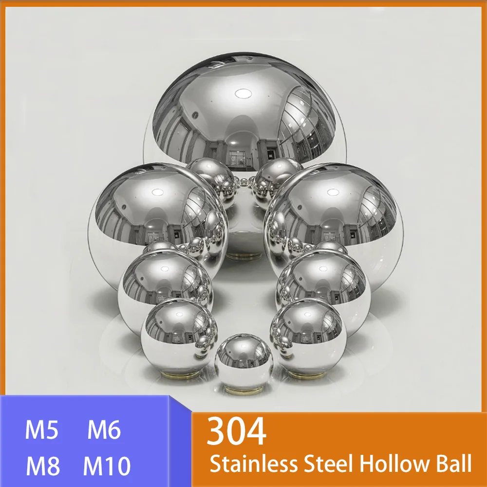 1Pcs 304 Stainless Steel Hollow Ball Wall Thick 1mm Through-Hole Metric Thread M5 M6 M8 M10 Metal Mirror Decorative Hanging Ball