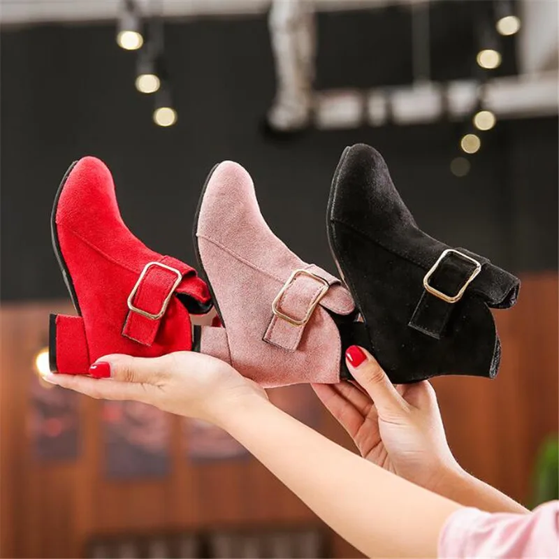 Girls Leather Ankle Boot Waterproof Children High Heel Short Boot Fashion Kids Kid Casual Sneakers