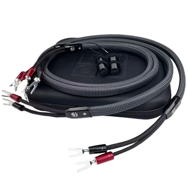 HiFi Audio Dragon Speaker Cable Banana Plug Full-Range Zero & Bass PPS Silver Bi-wire Loudspeaker Wire with 72V Battery