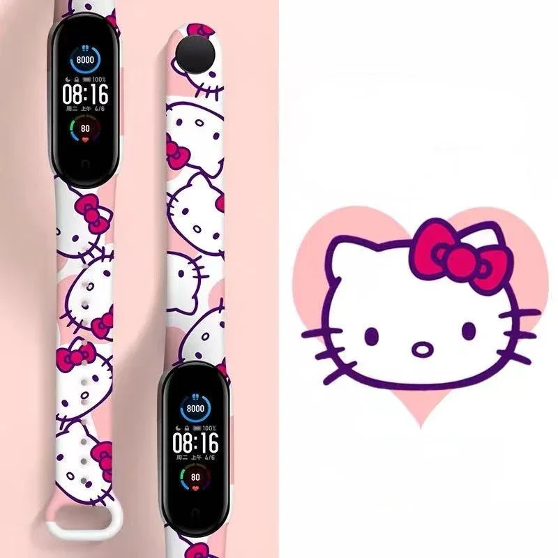 Hello Kitty Anime Cartoon Strap for Mi Band 7 6 5 4 3  Bracelet Strap New Correa for Xiao Miband 7 Strap Smart Watch Wrist Women